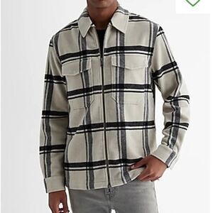 Express Plaid Wool-Blend Zip‎ Shirt Jacket Neutral Men's Small Black/Grey Nwt